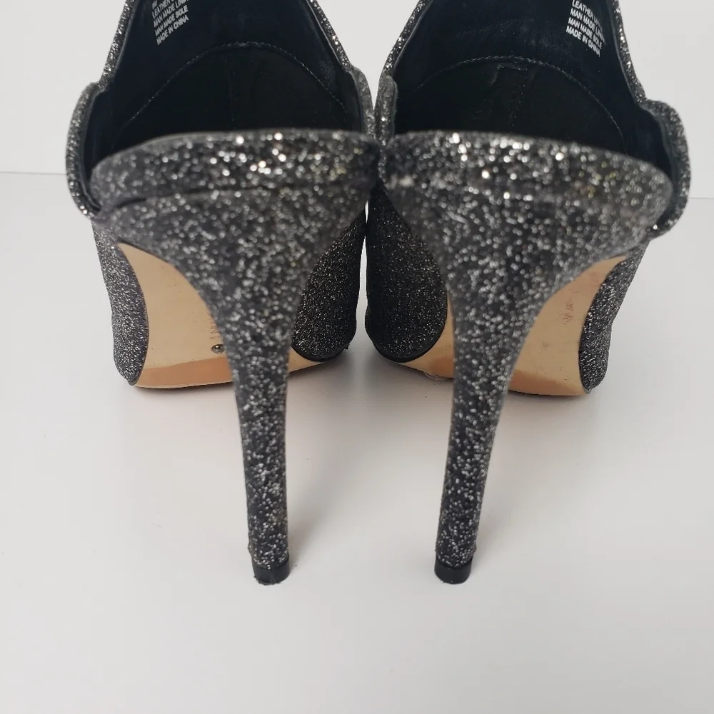 Gianni Bini Black Glitter Pointed-Toe Mule Heels